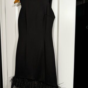 Donna Ricco Black Mini Dress with Feather Detail